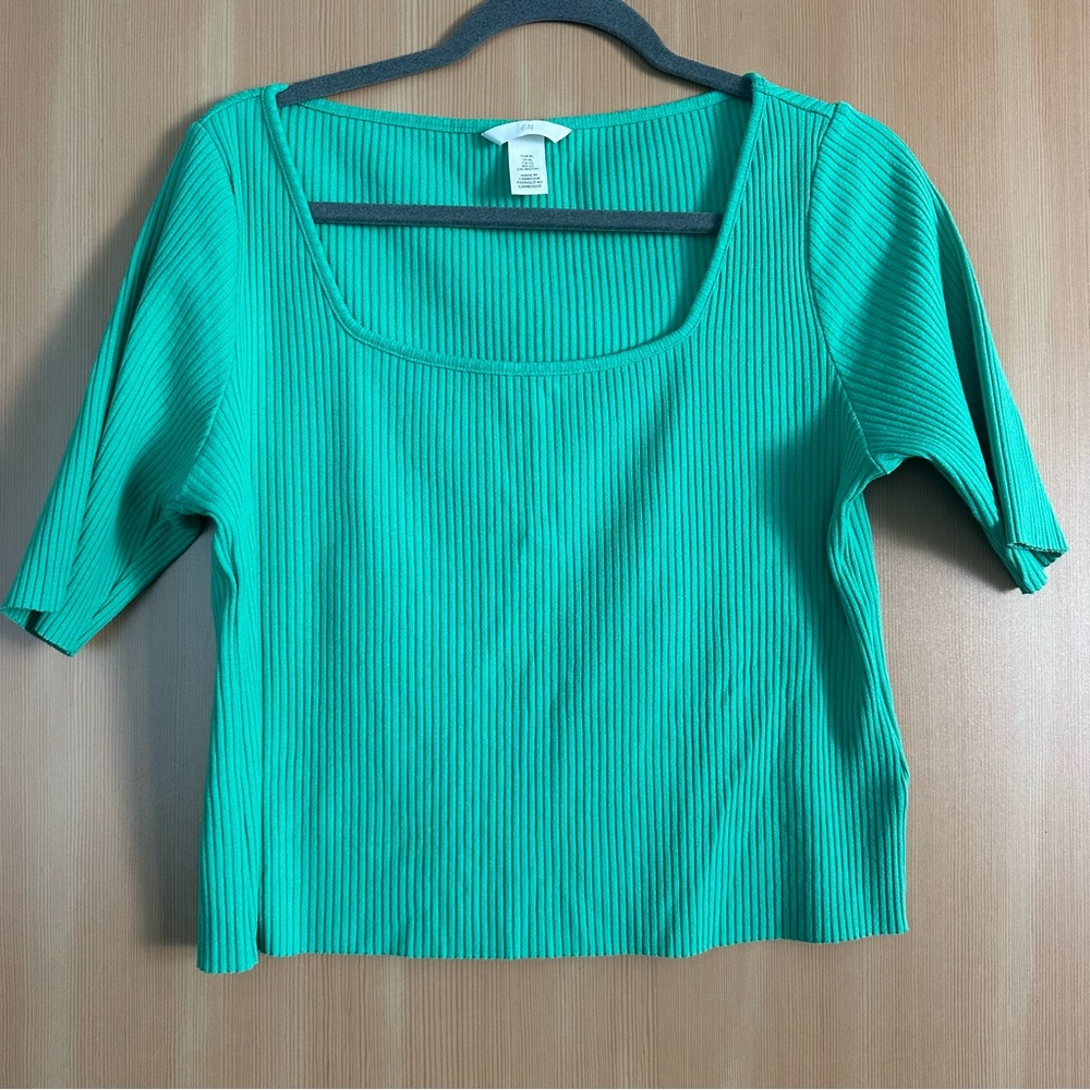 💙 kelly brat green ribbed square neck modest crop top
